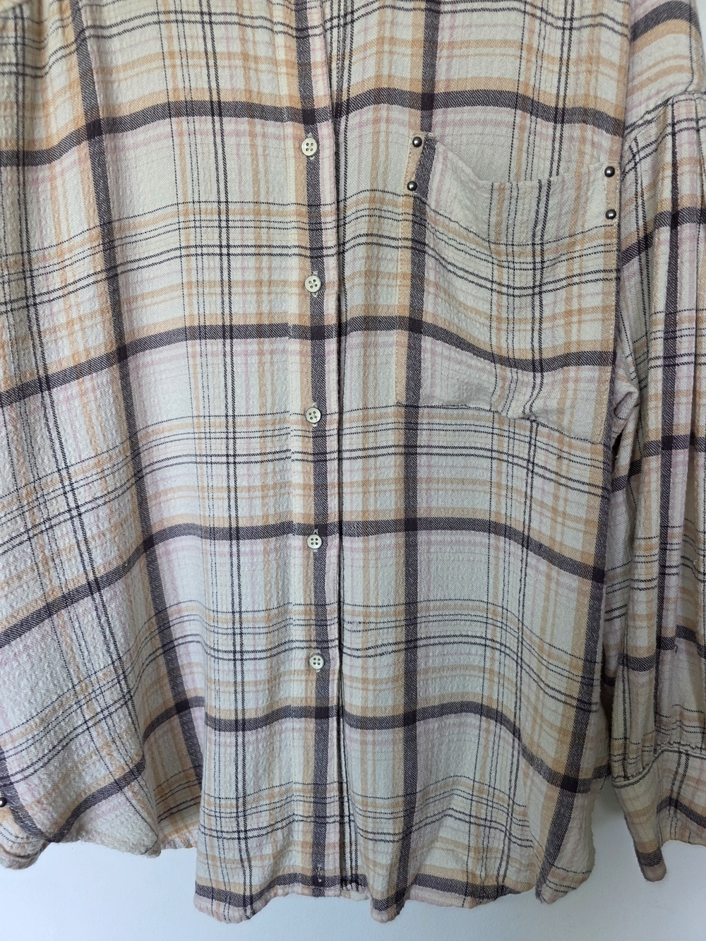 Free People Hidden Valley Plaid Shirt in Cream, Taupe Soft Pink Oversized - Picture 7 of 10